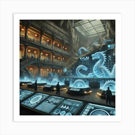 A High Tech Kaiju Control Center Inside A Large Ca Art Print