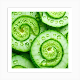 Cucumber Slices With Water Droplets Art Print