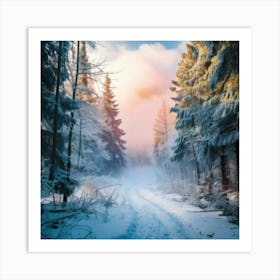 Firefly Winter, Forest, Smoke, Baby Blue, Pink, Yellow, Light Magenta, Art, 4k, Resolution, Photorea (2) Art Print