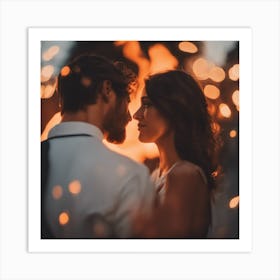 Couple Kissing In Front Of Fire Art Print