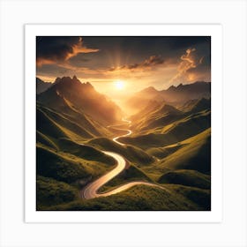 Road In The Mountains At Sunset 1 Art Print