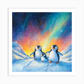 Penguins In The Snow 5 Art Print