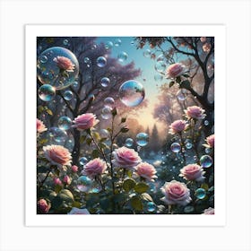 Pink Roses And Bubbles Art Print