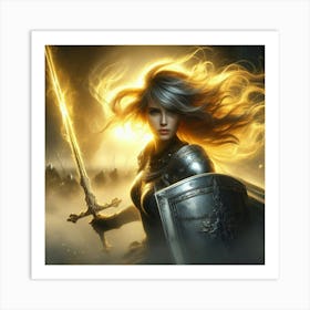 Young Woman Holding A Sword Art Print