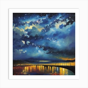 Night Sky Over The Bridge Art Print