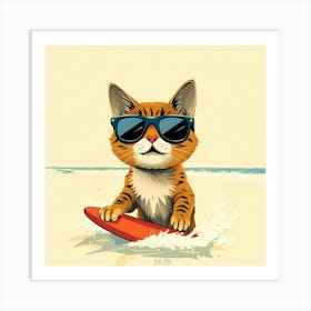 Tiger On Surfboard Art Print