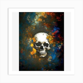 skull among the flowers ( version III) Art Print