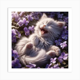 Kitten In Purple Flowers 1 Art Print