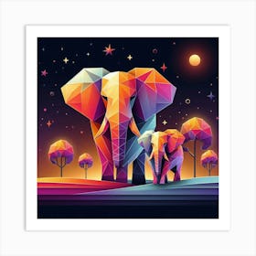 The Moon and Star Dreamers Elephants Art Print