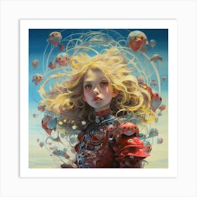 Girl Surrounded By Jellyfish Art Print