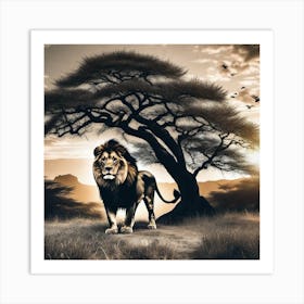 Lion In The Savannah Art Print