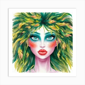 Green Haired Girl Art Print