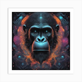 Mesmerizing Ape With Luminous Eyes On A Profound Black Background Art Print