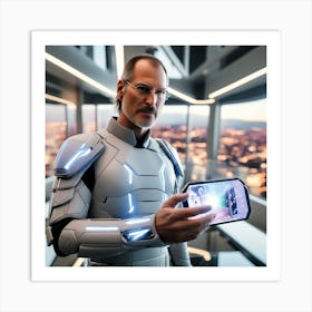 Futuristic Man Holding Smart Phone Art Print