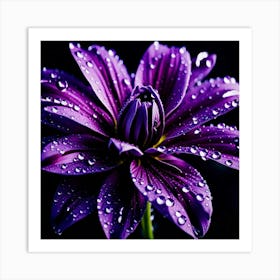 Purple Flower With Water Droplets 1 Art Print