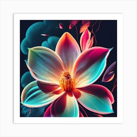 Silhouette of a fluorescent magnolia flower 2 Art Print