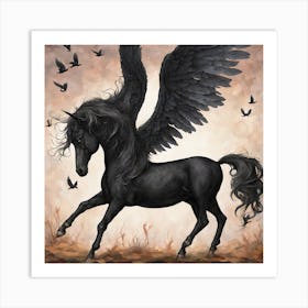 Black Horse With Wings Art Print