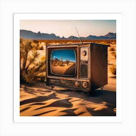 OLD TELEVISION, in the desert Art Print