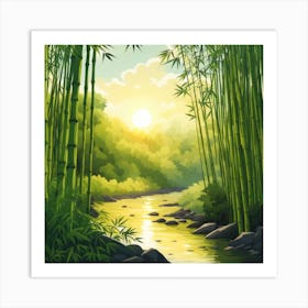 A Stream In A Bamboo Forest At Sun Rise Square Composition 219 Art Print