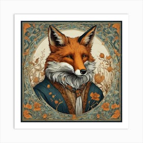 william morris inspired fox portrait 1 Art Print