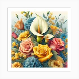 A beautiful and distinctive bouquet of roses and flowers 5 Art Print