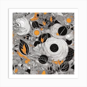 Black And Orange Flowers Art Print