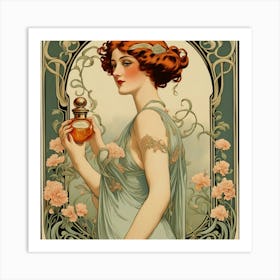 Deco Woman Holding Perfume Bottle Art Print