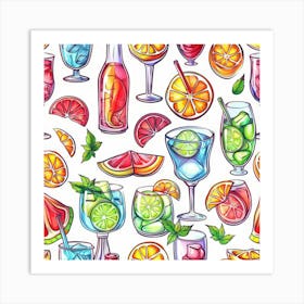 Seamless Pattern Of Alcoholic Drinks Art Print