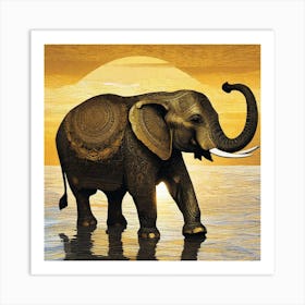 Elephant At Sunset 3 Art Print