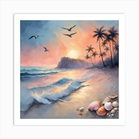 Sunset At The Beach Art Print