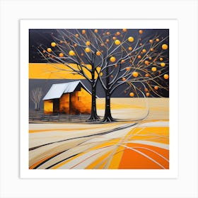 Farm and a yellow orange tree Art Print