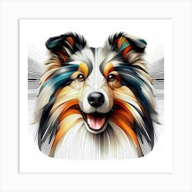 Collie Dog Head - Abstract Line Art Illustration 182 Art Print