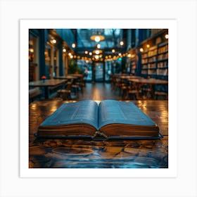 Open Book On Wooden Table Art Print