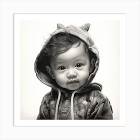 Little Boy In Hoodie drawing Art Print