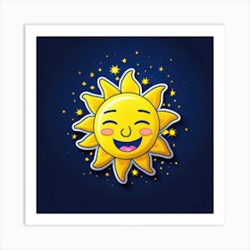 Lovely smiling sun on a blue gradient background 35 Art Print