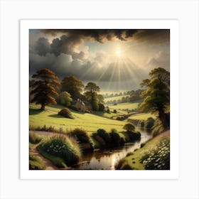 Sunrise Over A Valley Art Print