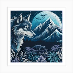 Wolf and Mountain Art Print