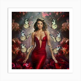 Butterfly In Red Dress Art Print