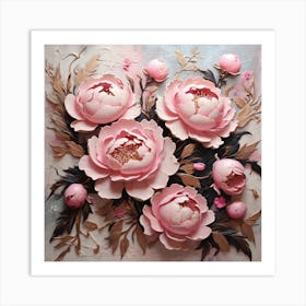 Pattern with Pink Peony flowers 1 Art Print