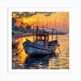 Sunset Fishing Boats Art Print