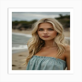 A Beautifu Blonde Girl Model On A Beach 3 Art Print