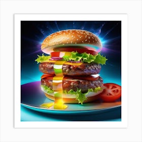 Burger On Plate Art Print