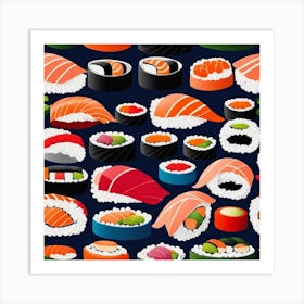 Sushi Seamless Pattern Art Print