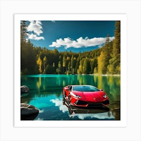 Lake With A Lamborghini Art Print