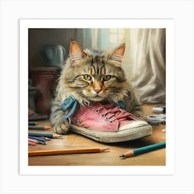 Cat With Shoes Art Print