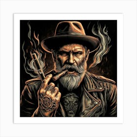 Old Man Smoking A Pipe Art Print