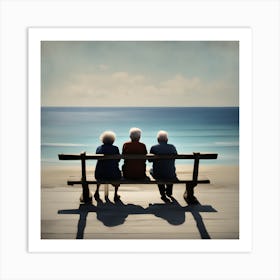 Elderly Couple Sitting On A Bench Art Print