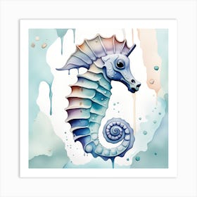 Seahorse Watercolor Dripping Art Print