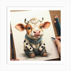 Cute Cow Drawing 4 Art Print