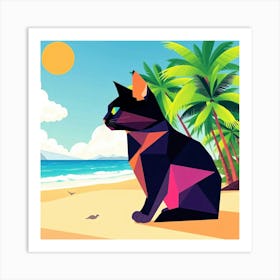 Abstract Cat On The Beach - Diverse Art Illustration 100 Art Print